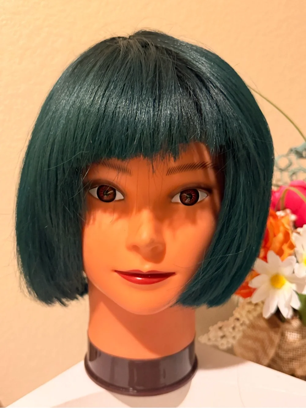 Short Teal Bob Wig with Fringe - Women Hair